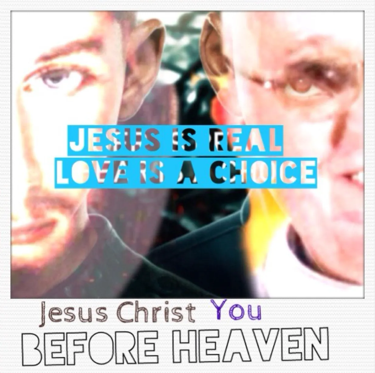 poster from the movie 'after earth'. over will and jaden smith's faces are poorly photoshopped photos of jesus and the pope, and instead of 'danger is real / fear is a choice' it reads 'jesus is real / love is a choice'